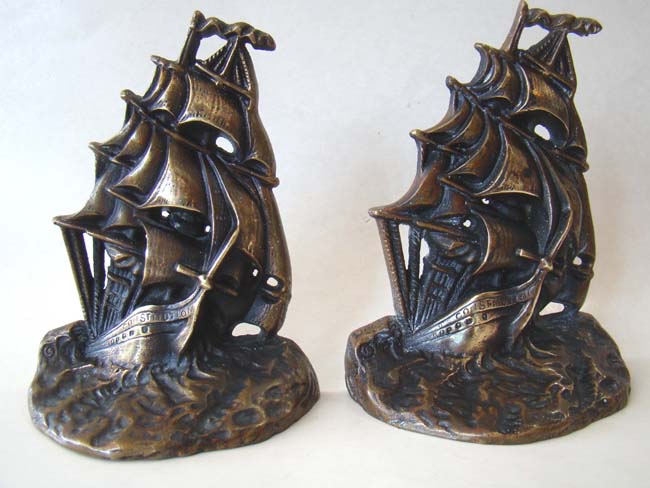 A fine pair of Bronze U S S Constitution bookends by the Greenblat Studios in 1925